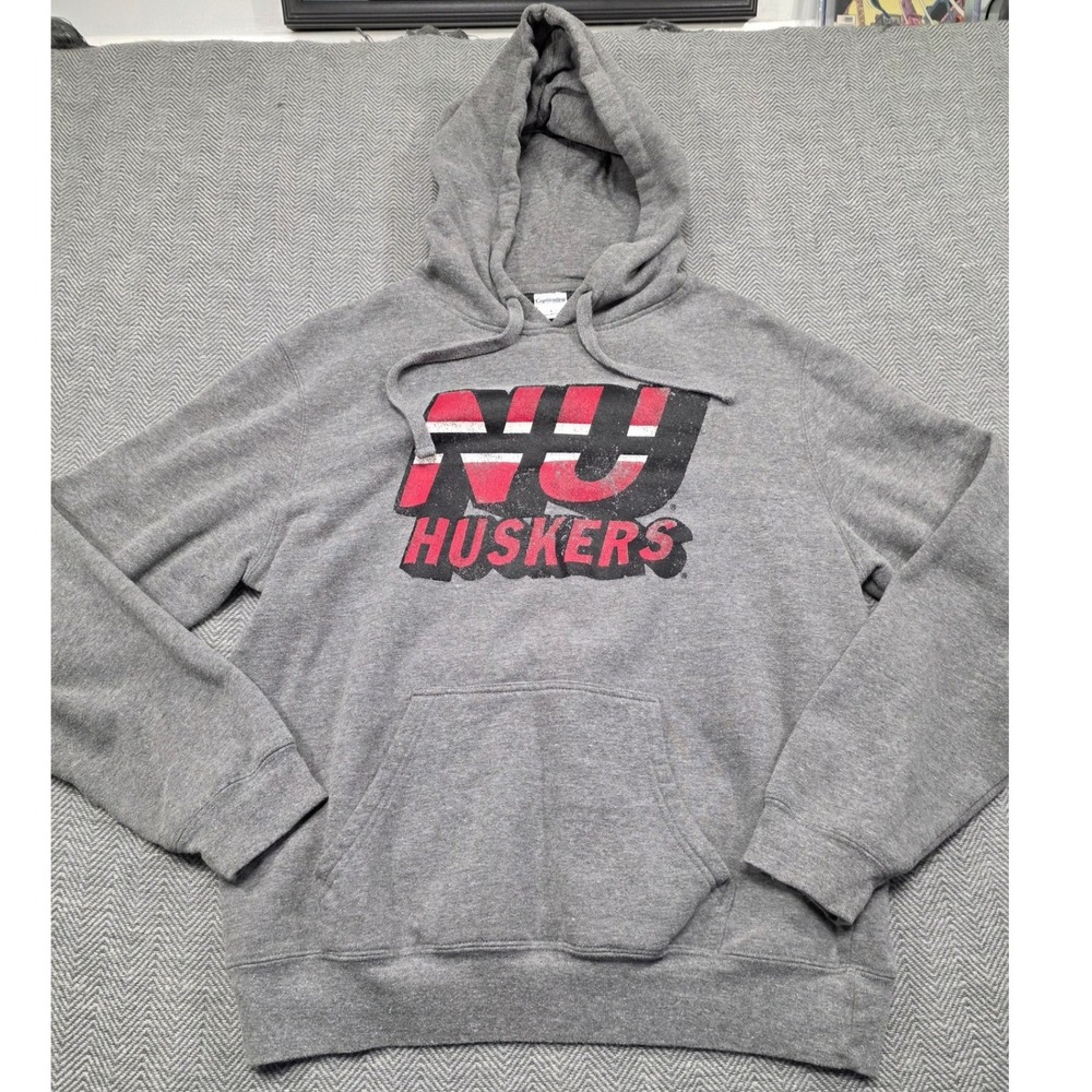 Captivating Apparel‎ Nebraska Huskers Hoodie Mens Large Gray Distressed Graphic